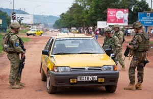 Patrol in Bangui. Eufor troops