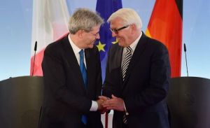 Il Ministro degli Affari Esteri e della Cooperazione Internazionale Paolo Gentiloni e il suo omologo tedesco Frank-Walter Steinmeier